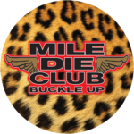 Mile Die Club Logo on Leopard Print Background